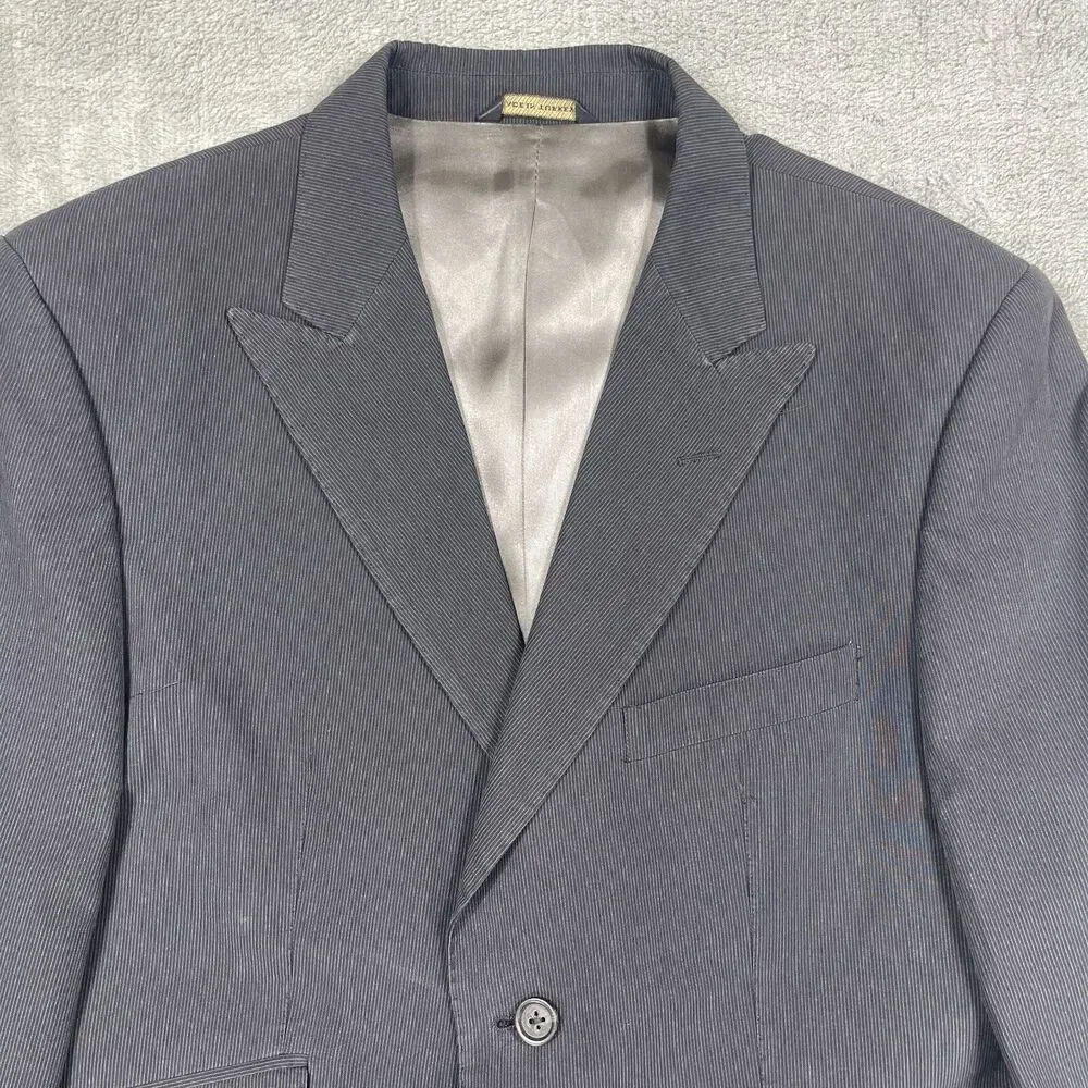 Banana Republic Blazer Jacket Mens 44R Black Pinstripe Business Single Breasted